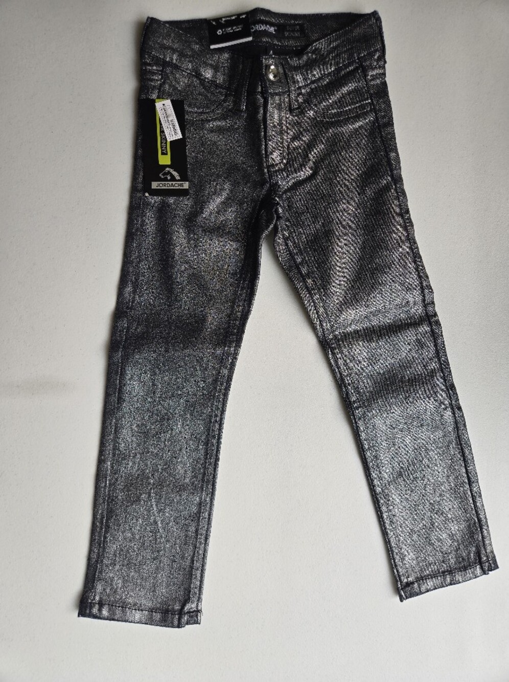 NWT Jordache Girls Super Skinny Adjustable Waist Metallic Silver Black Jeans